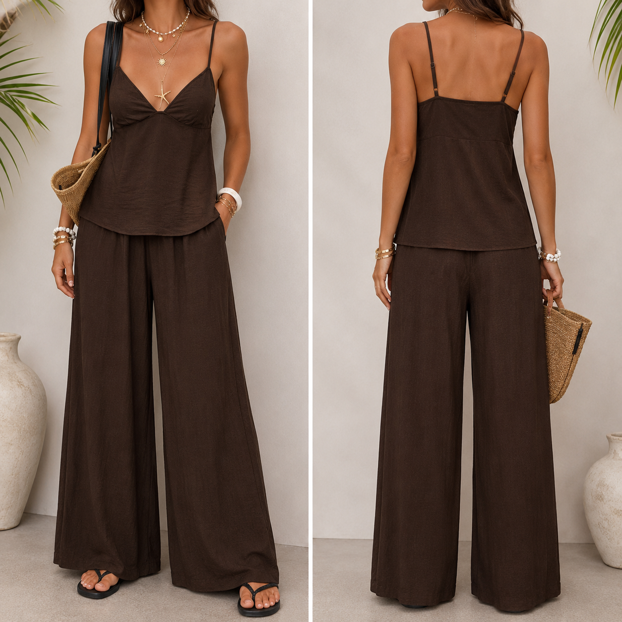 European American Vacation Style Camisole Top & Pants Set Women