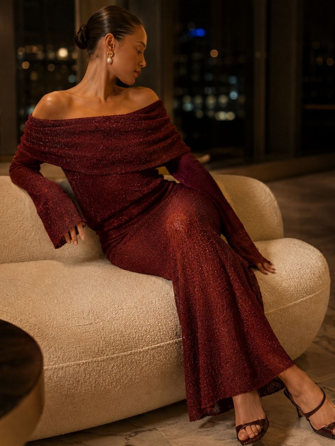 One-Shoulder Knit Maxi Dress