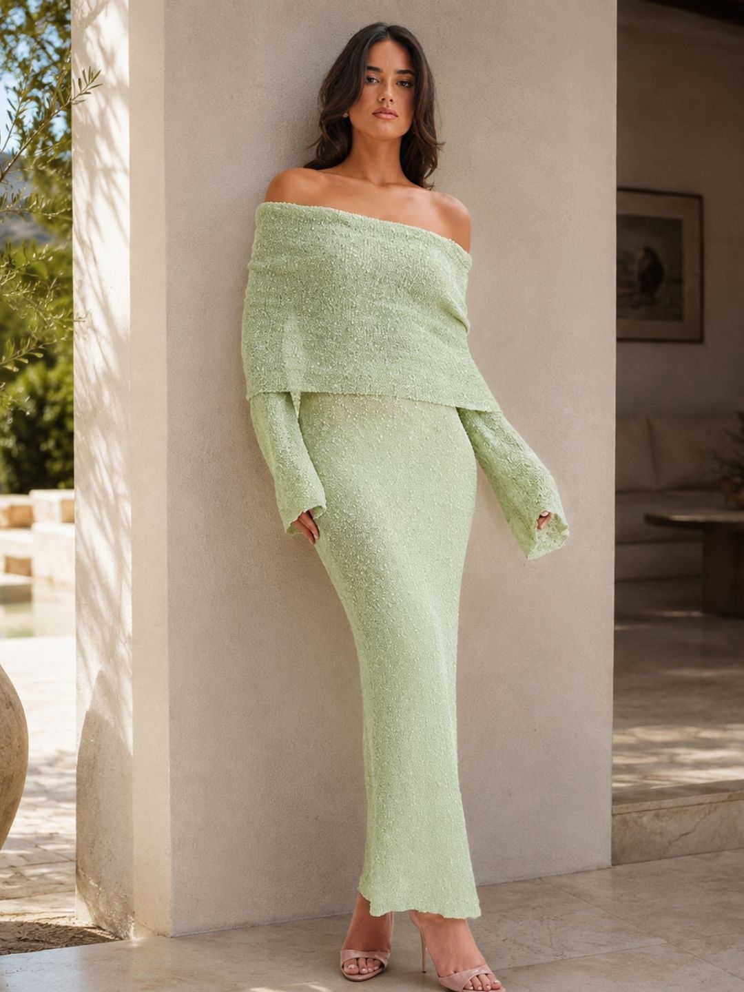 One-Shoulder Knit Maxi Dress