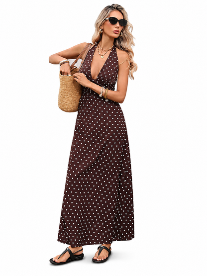 Casual Dot Slim V-neck Long Dresses For Women 2026 Fashion Summer Women's A-Line Midi Dress Elegant Vintage Dresses