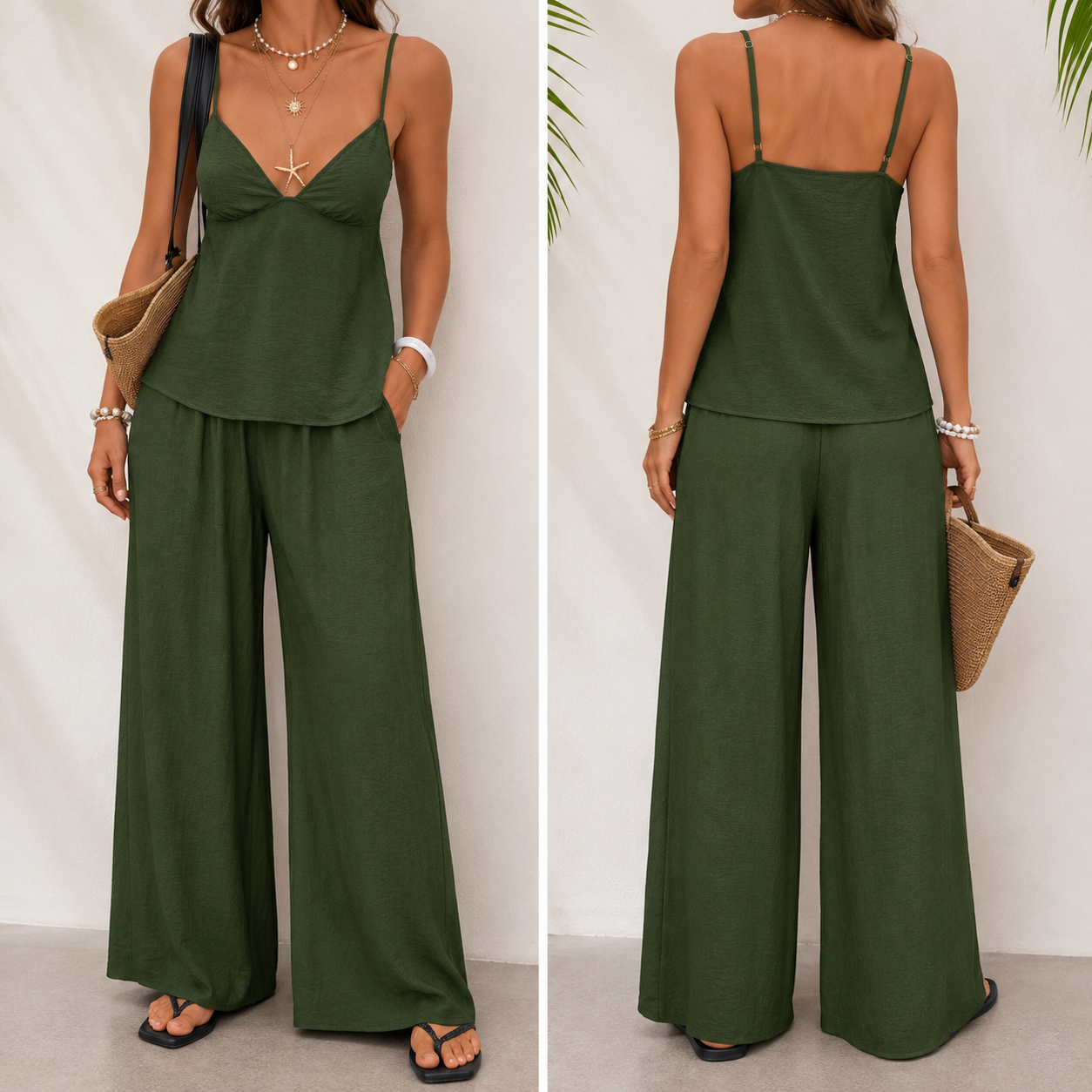European American Vacation Style Camisole Top & Pants Set Women