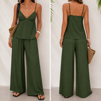 European American Vacation Style Camisole Top & Pants Set Women