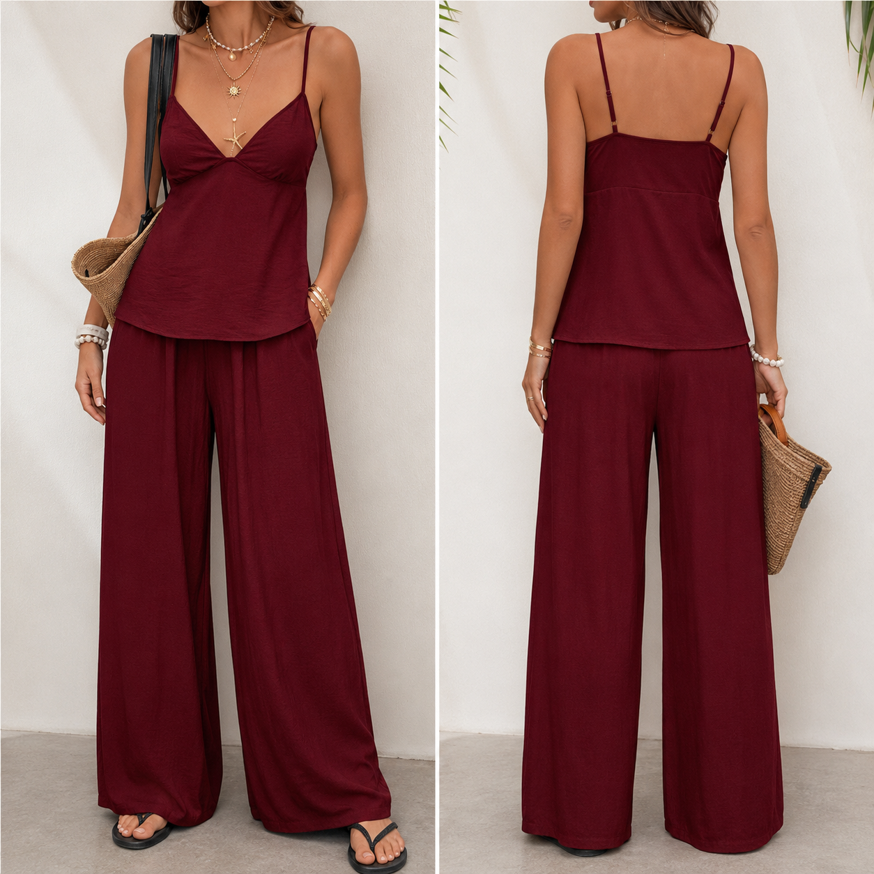 European American Vacation Style Camisole Top & Pants Set Women