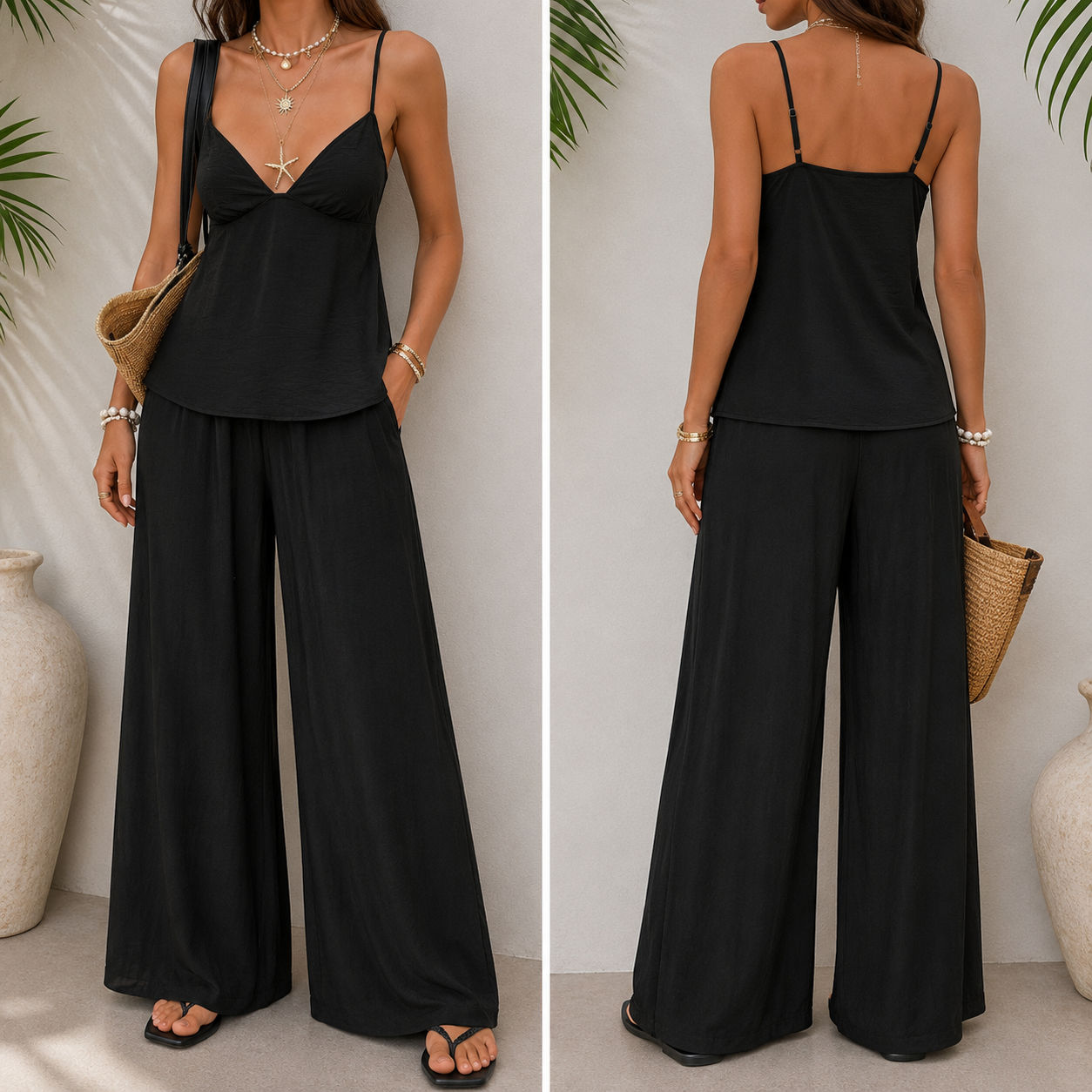 European American Vacation Style Camisole Top & Pants Set Women