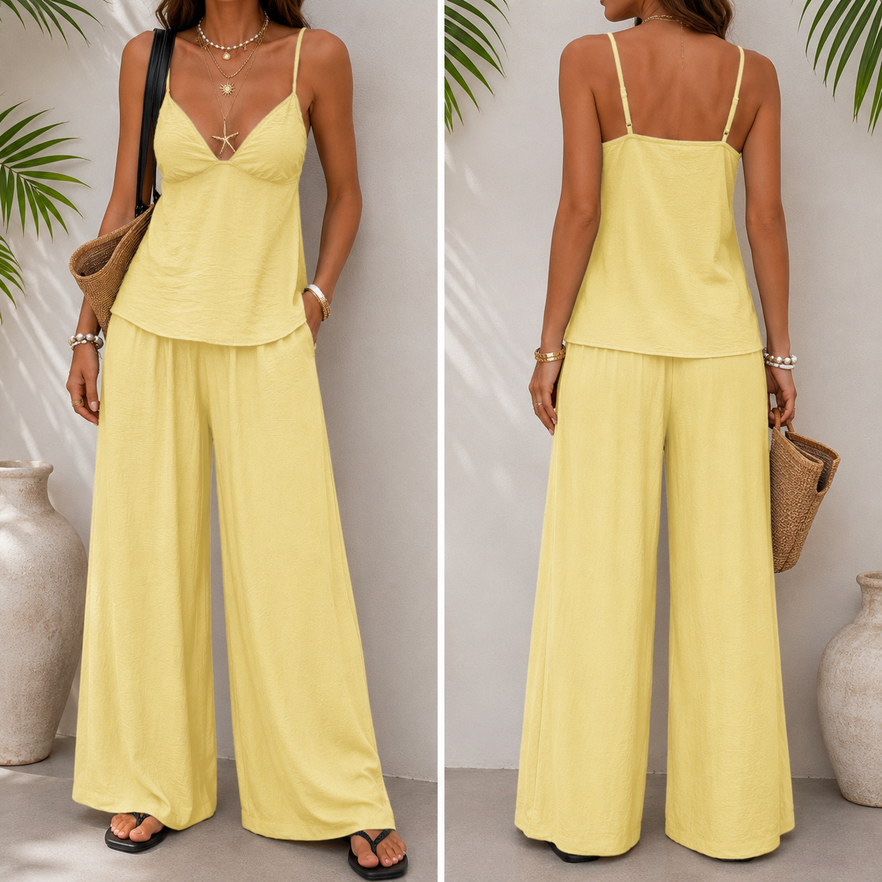 European American Vacation Style Camisole Top & Pants Set Women