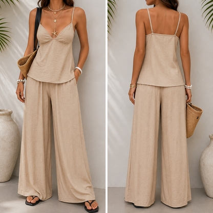 European American Vacation Style Camisole Top & Pants Set Women