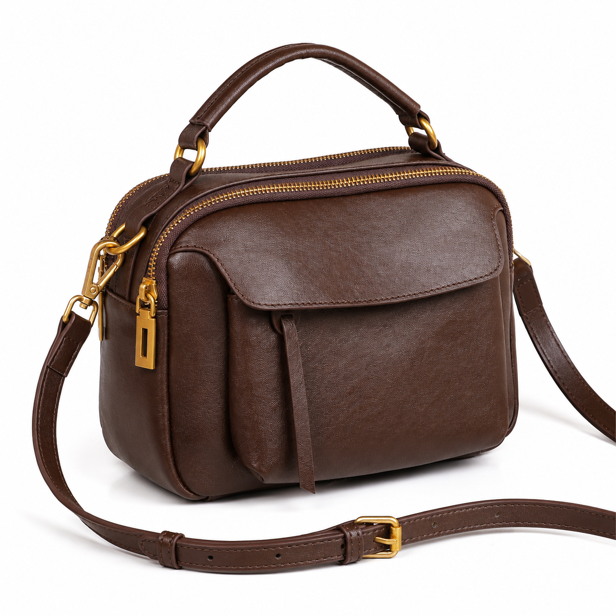 Top-Grain Leather Square Bag