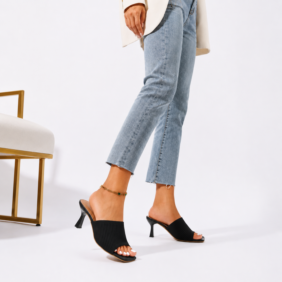 Chunky Heel Slide Sandals