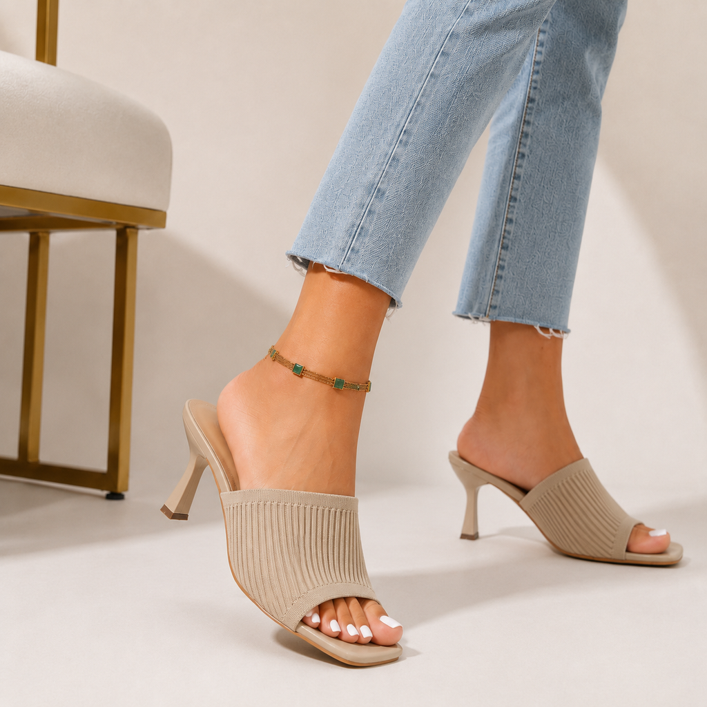 Chunky Heel Slide Sandals