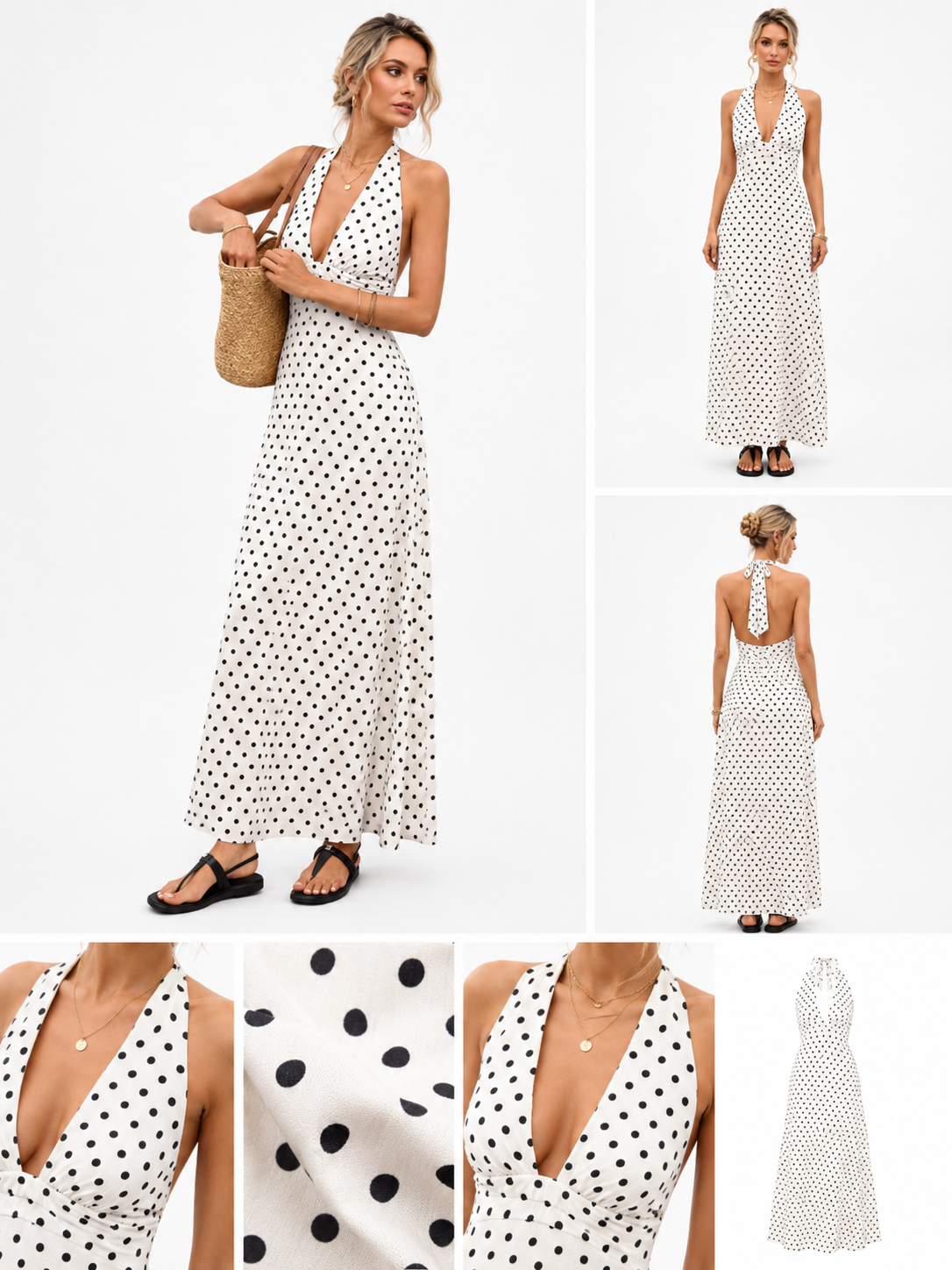 Dot Print A-Line Midi Dress
