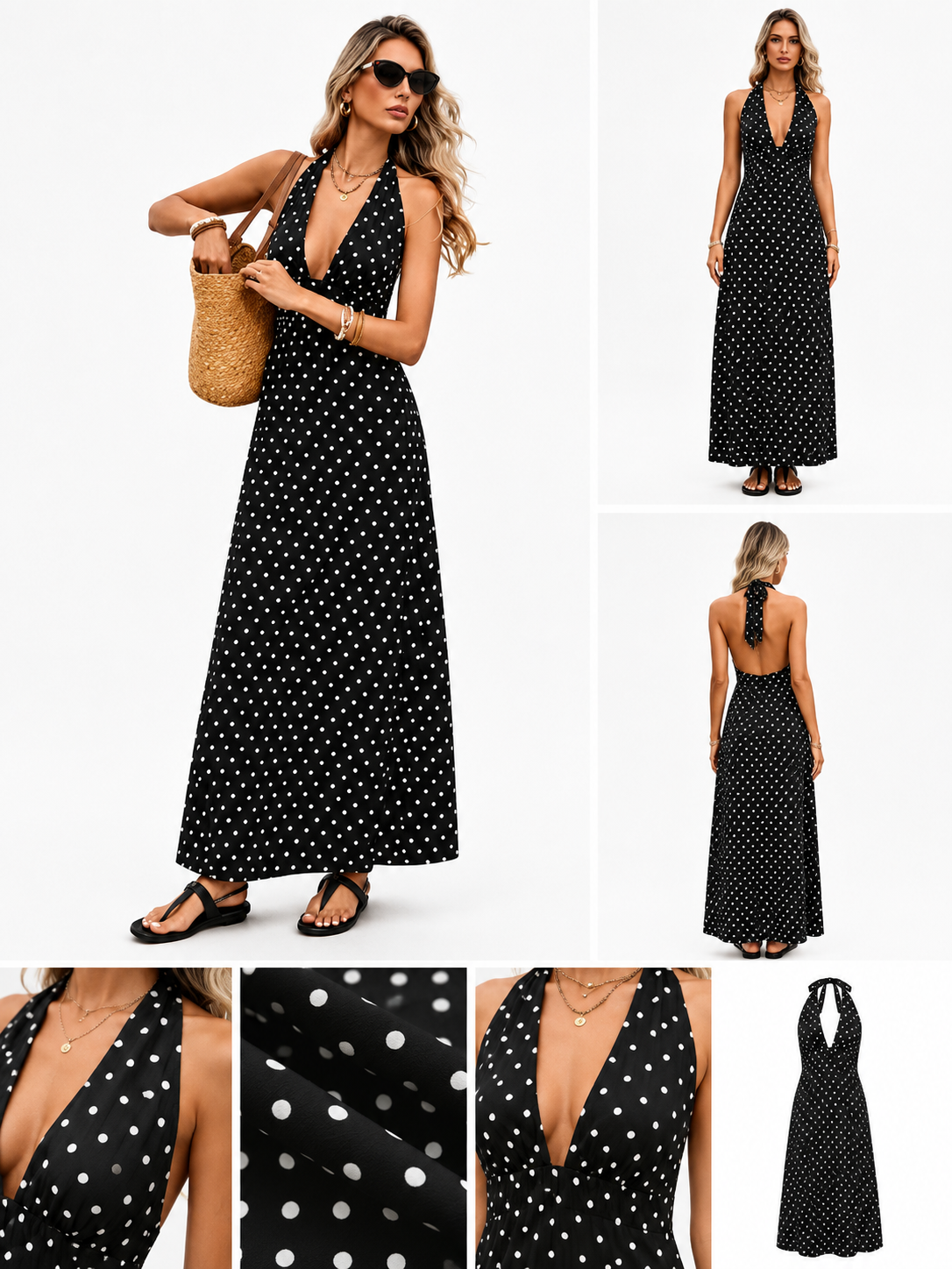 Dot Print A-Line Midi Dress