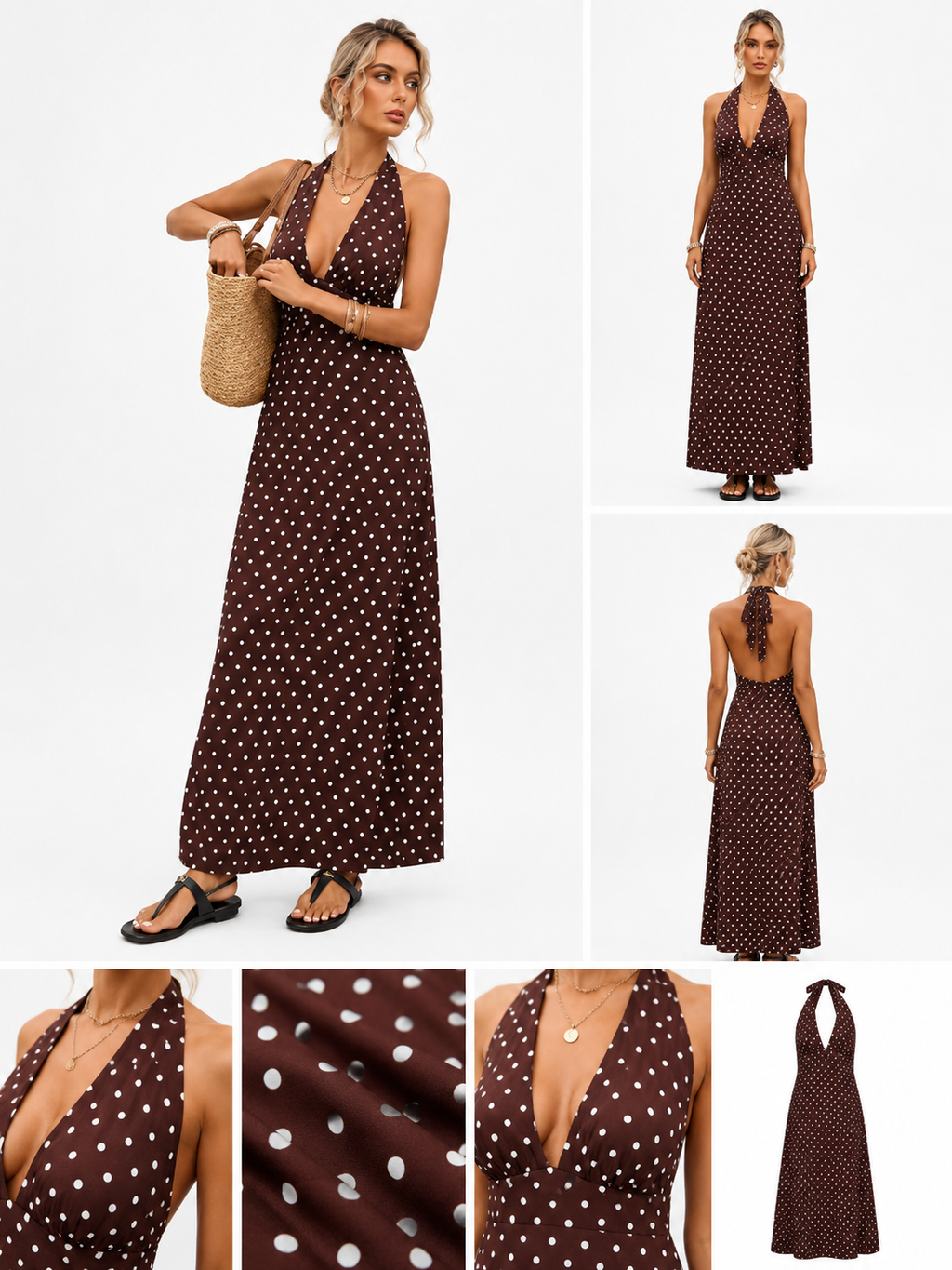Dot Print A-Line Midi Dress