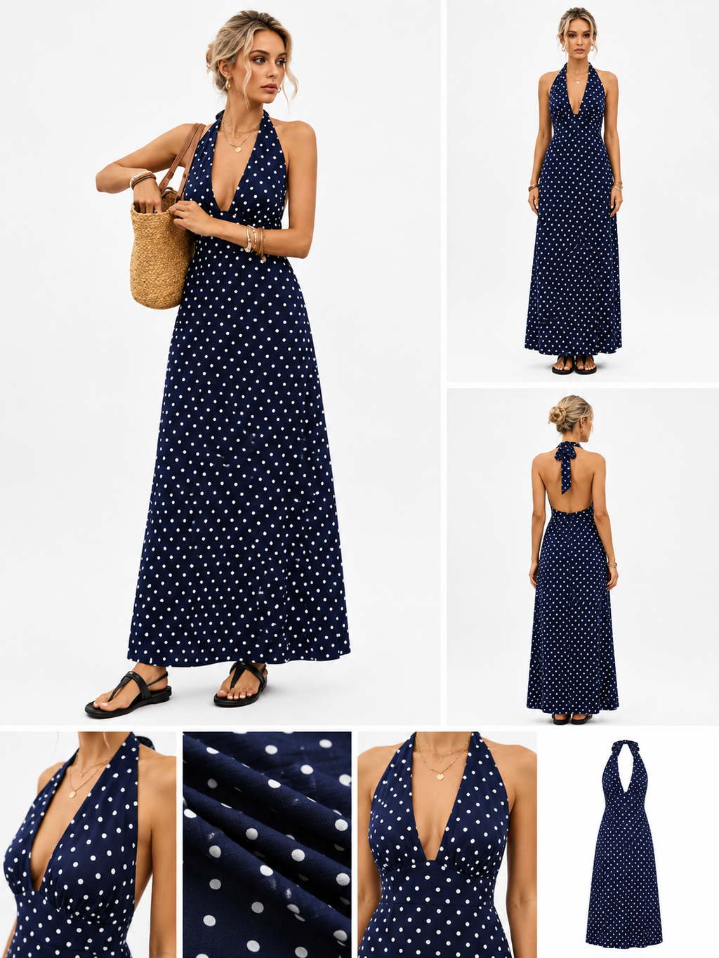 Dot Print A-Line Midi Dress