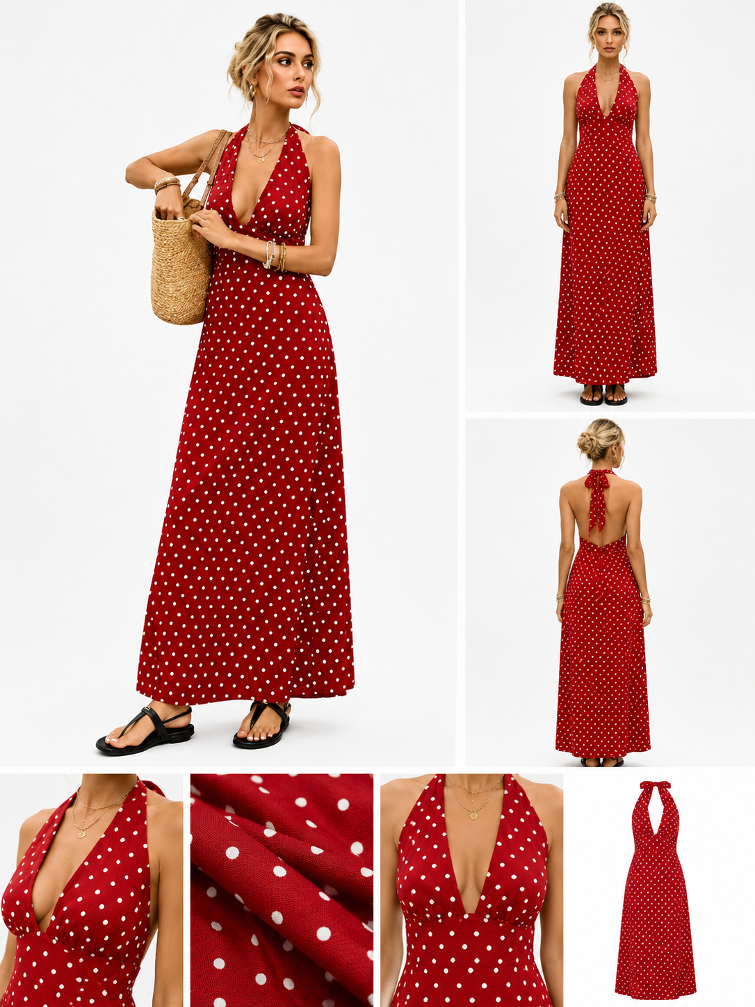 Dot Print A-Line Midi Dress