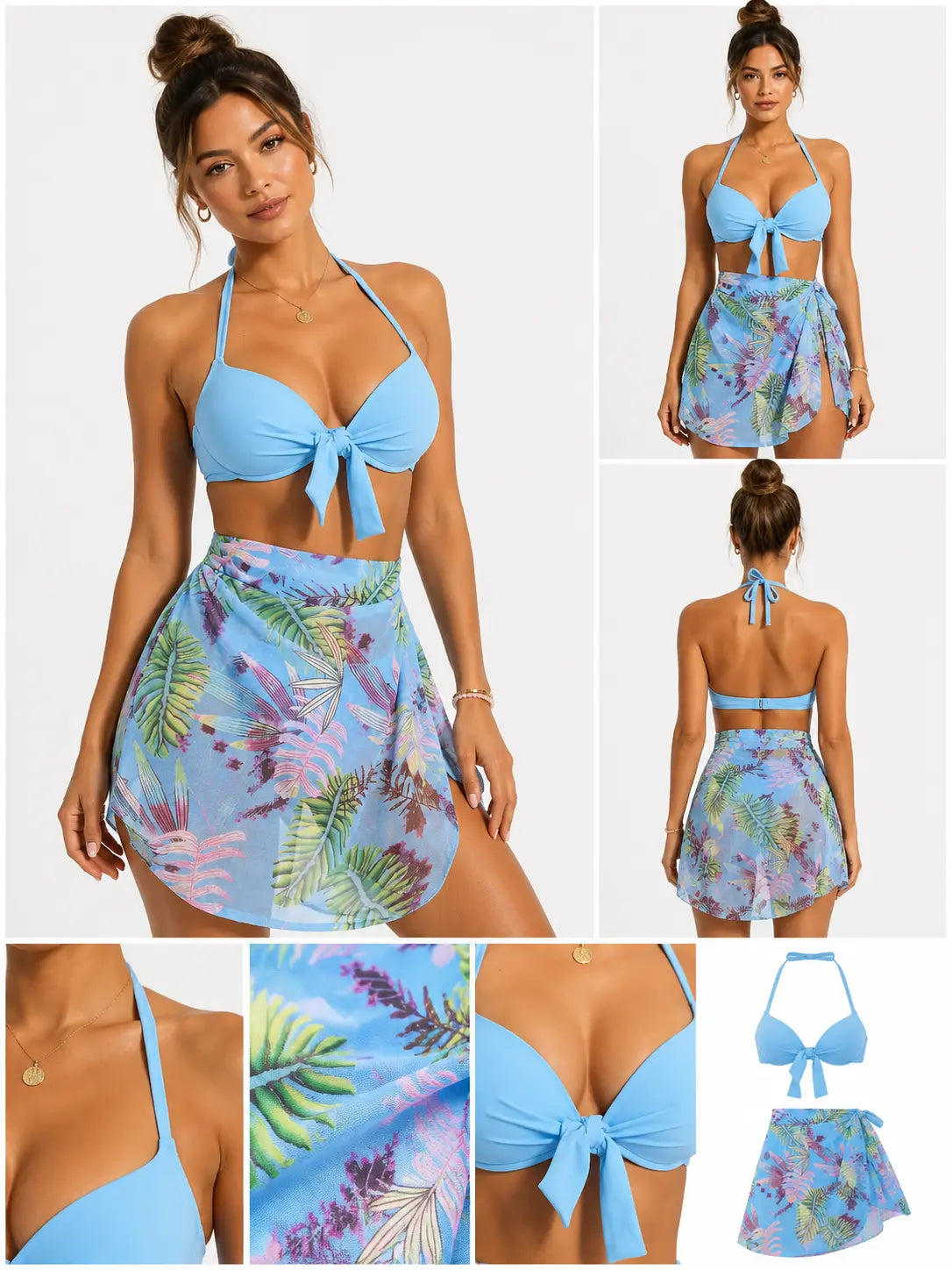 Printed Beach Dress Bikini Set