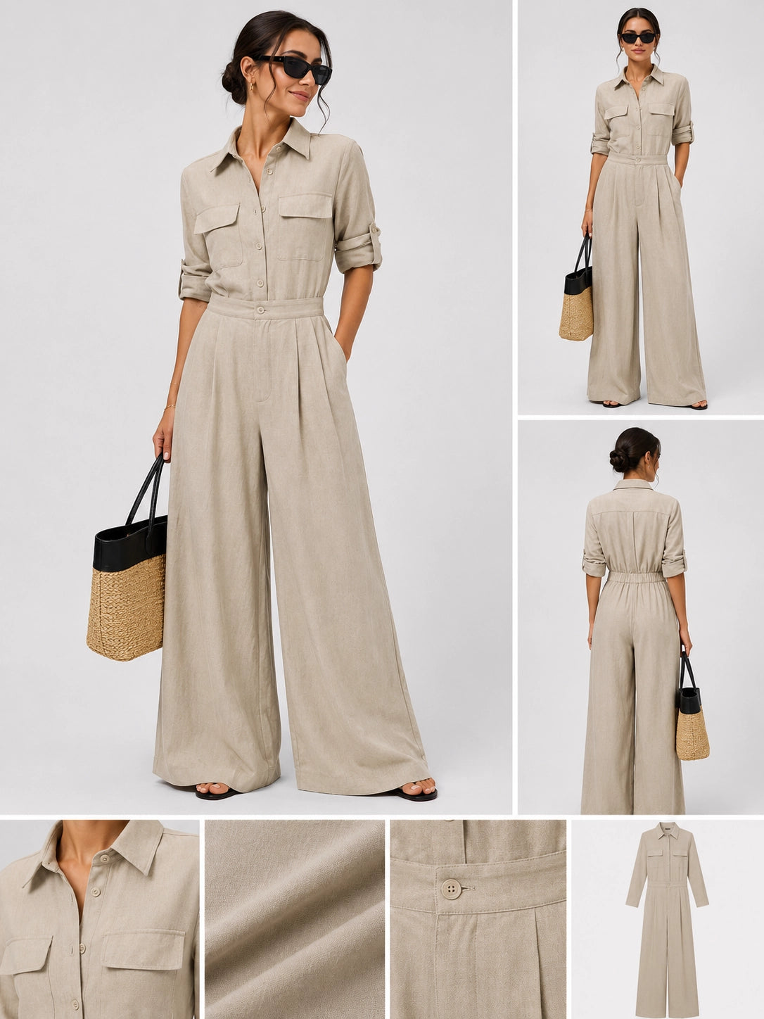 Workwear Lapel Jumpsuit