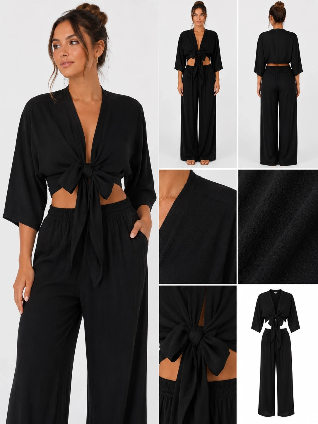 Tied Shirt & High-Waist Pants Set