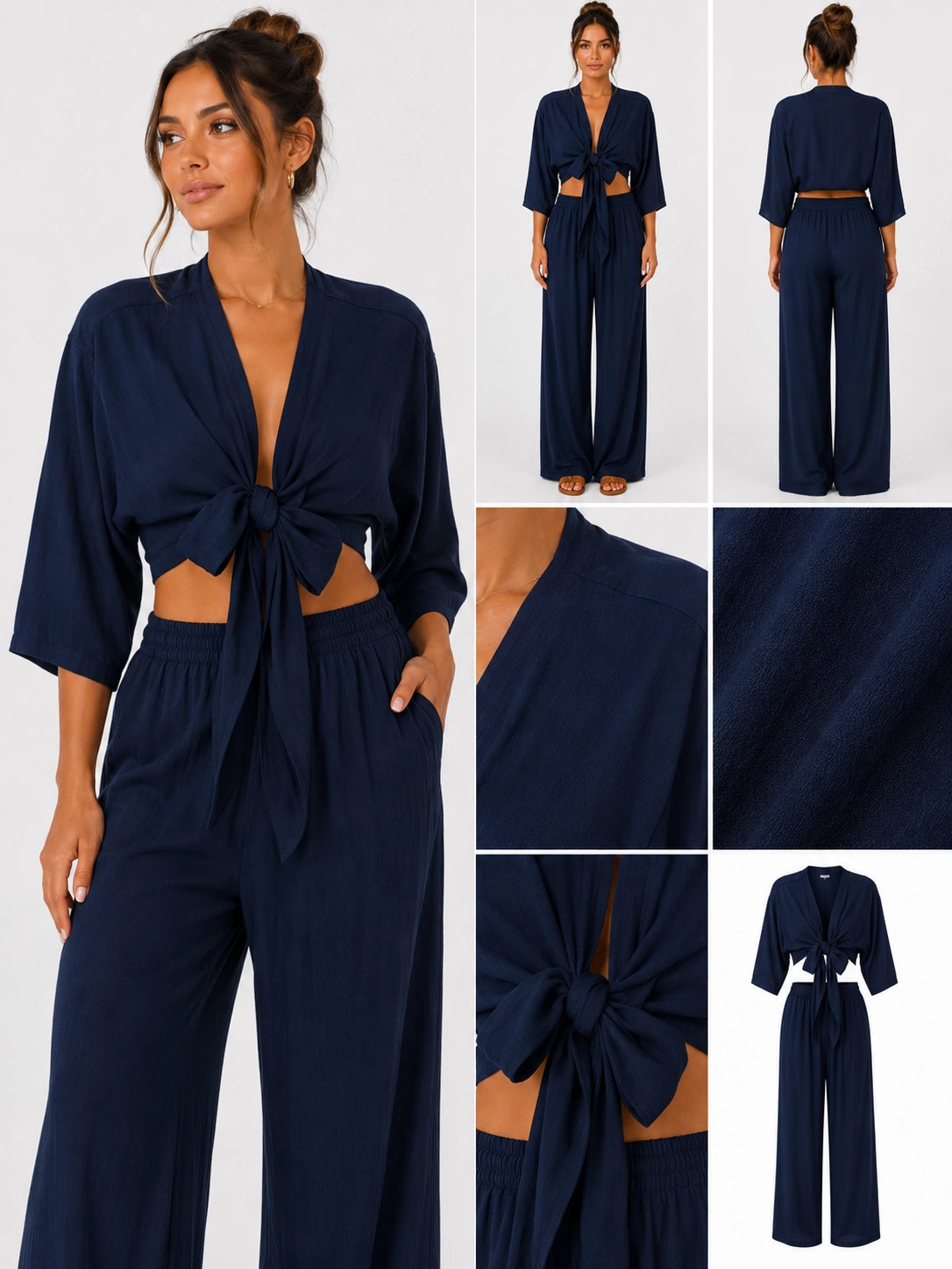Tied Shirt & High-Waist Pants Set