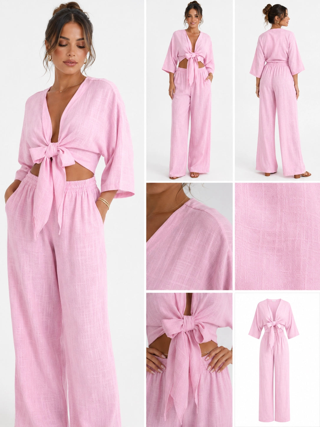 Tied Shirt & High-Waist Pants Set