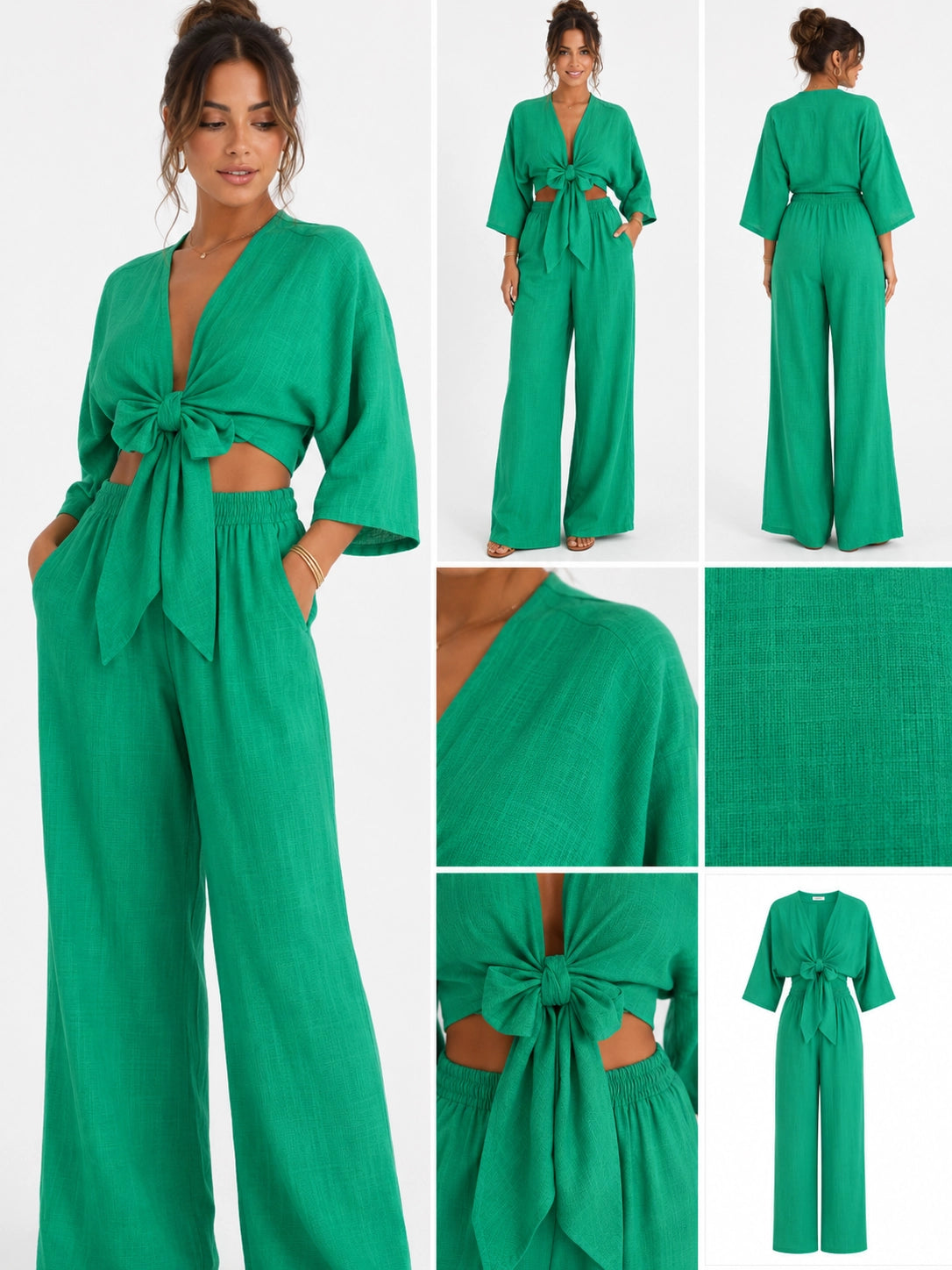 Tied Shirt & High-Waist Pants Set