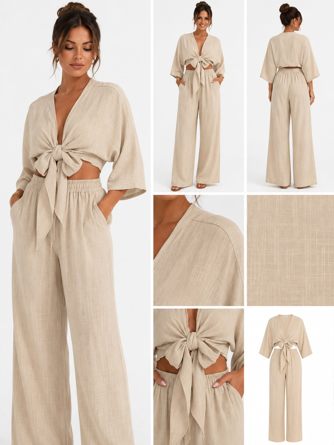 Tied Shirt & High-Waist Pants Set