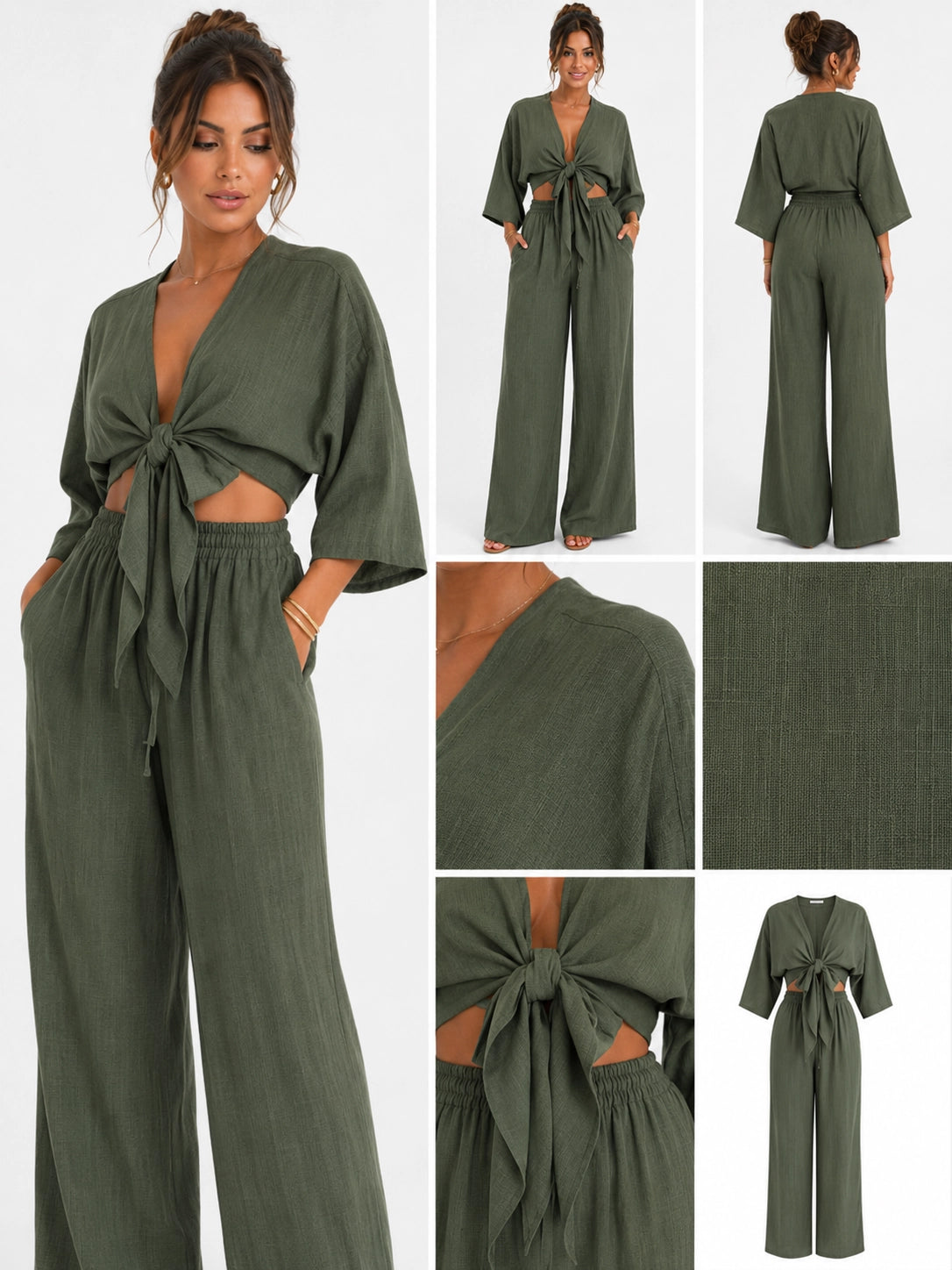 Tied Shirt & High-Waist Pants Set