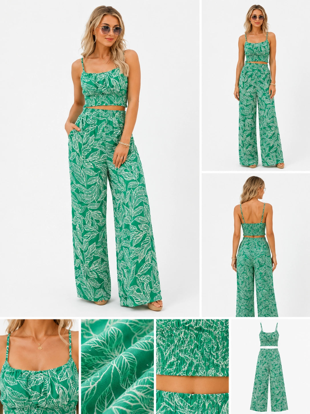 Printed Suspender Wide-Leg Trouser Suit