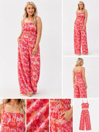 Printed Suspender Wide-Leg Trouser Suit