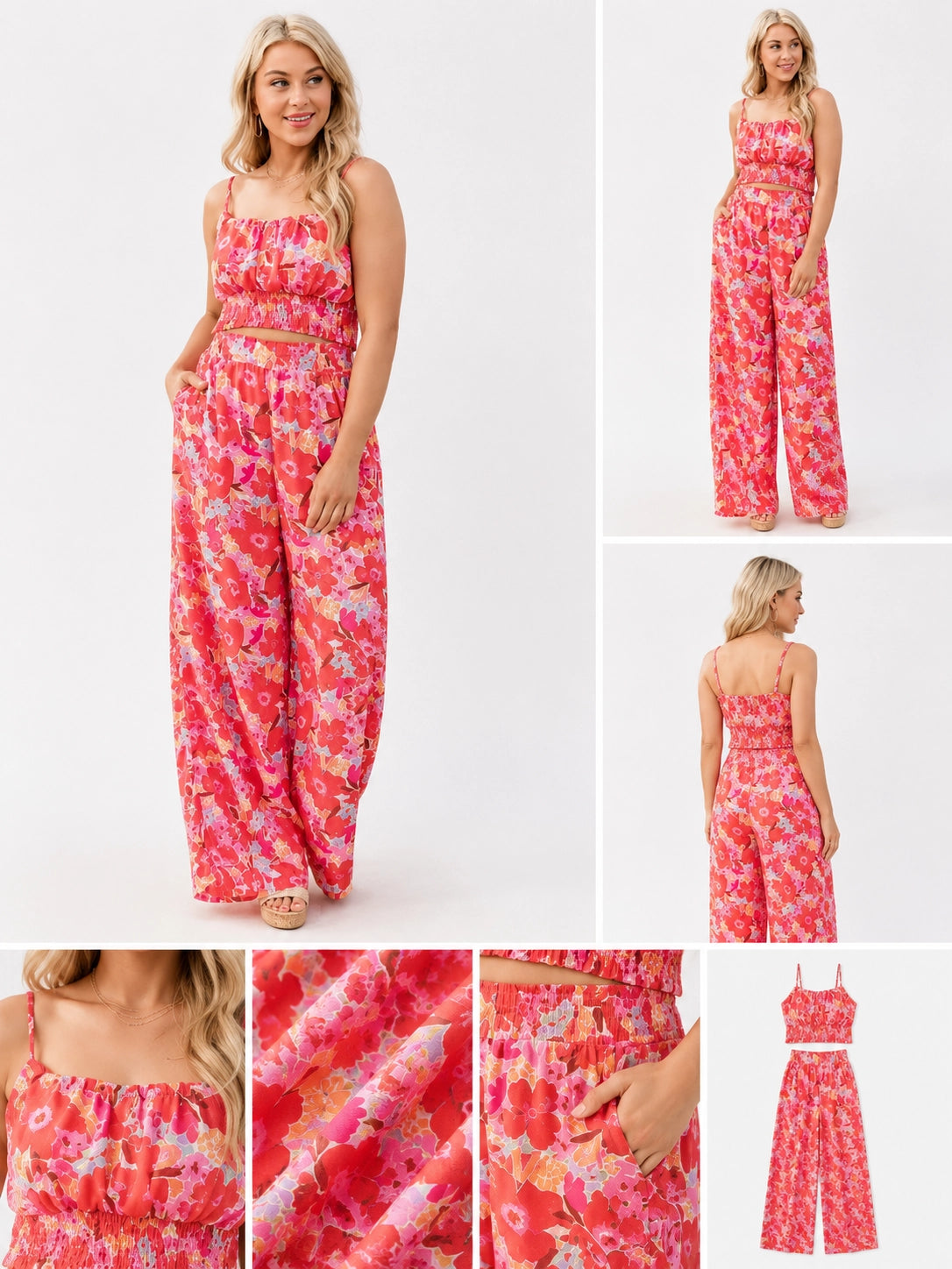Printed Suspender Wide-Leg Trouser Suit