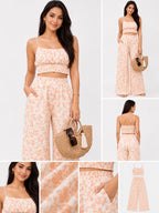Printed Suspender Wide-Leg Trouser Suit