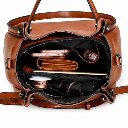 Women's Fashion Simple Portable Oil Wax Cattle Leather Bag