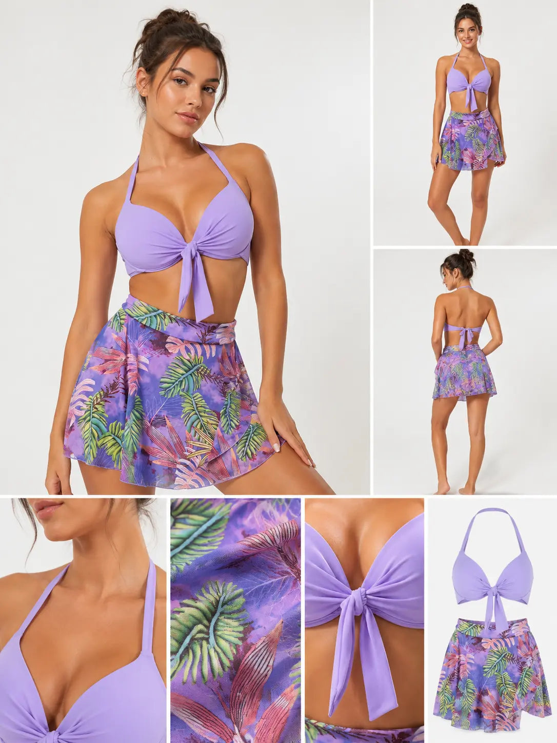 Printed Beach Dress Bikini Set