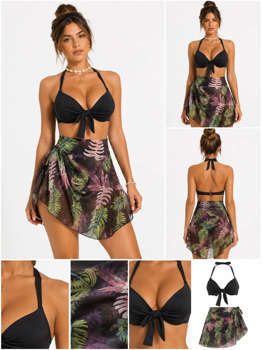 Printed Beach Dress Bikini Set