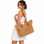 Woven Zipper Beach Bag